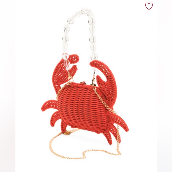 Tik Tok Viral Red Crab 🦀  Wicker Knit Woven Purse Crossbody Bag Bead Chain - Picture 3 of 3
